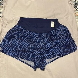 Athleta offline womens L shorts. Zebra print navy blue. New with tags.